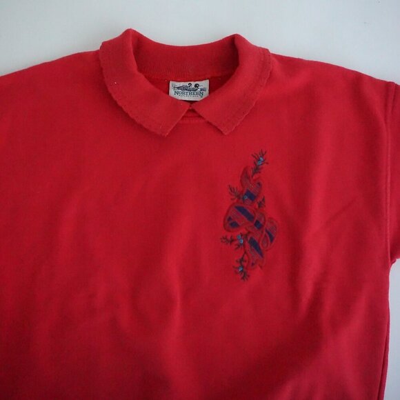 Vintage Northern Reflection Red Embroidered Christmas Collared Sweater M - Picture 10 of 11